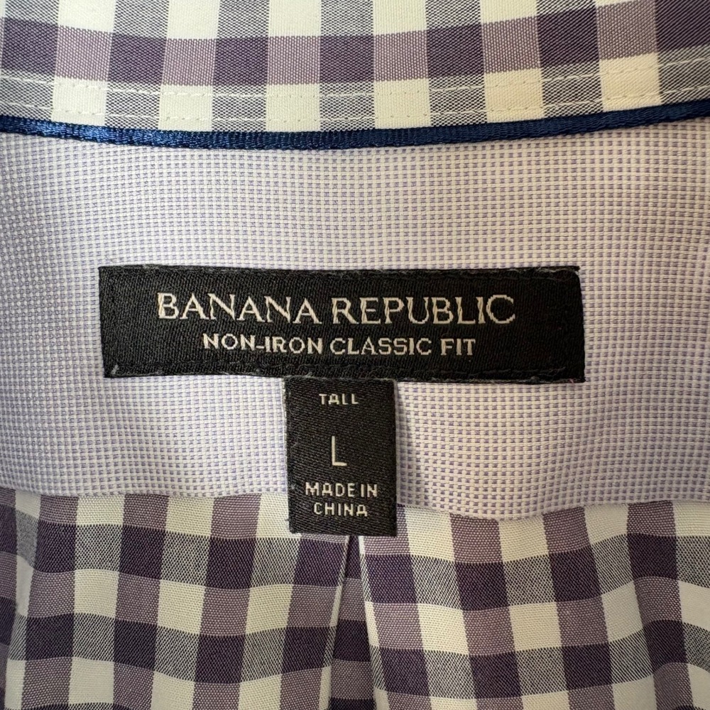 Banana Republic Button Up Shirt Men's LT Purple Gingham Non-Iron Classic Fit - Picture 2 of 6